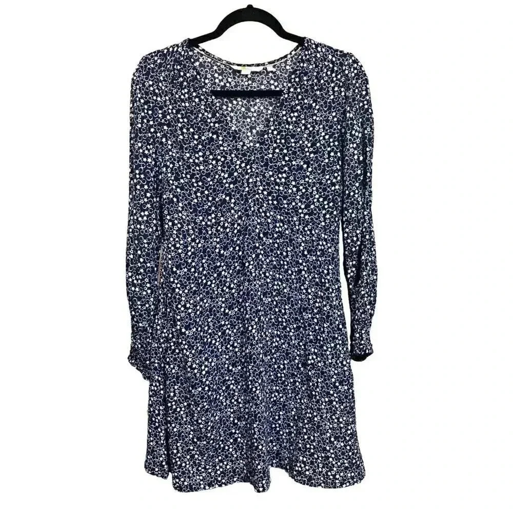 Boden Floral Mini Dress Sz US 6 Blue White V Neck Pockets Floral